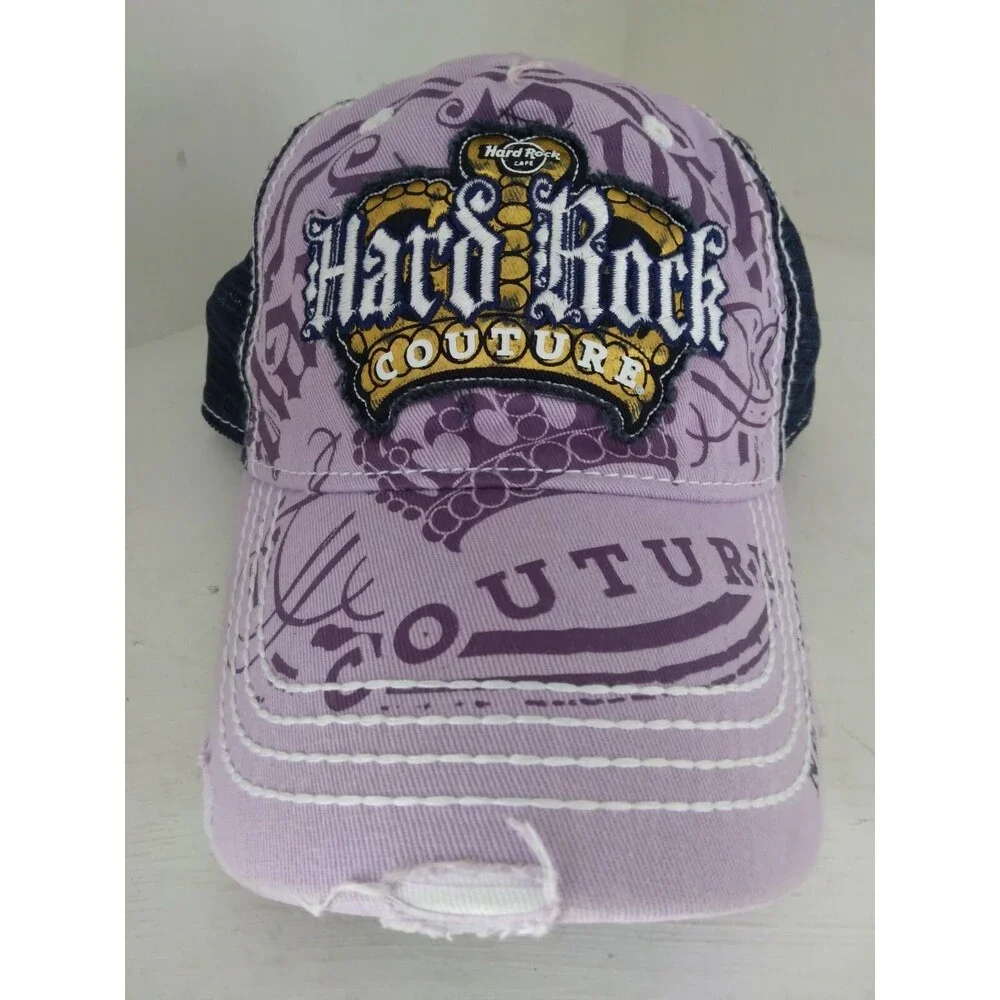 Hard Rock New York Couture Distressed  Purple Blue Mesh Trucker Hat - Picture 6 of 8